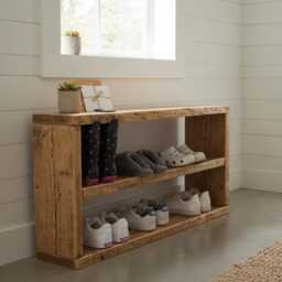 Reclaimed Wood Shoe Rack - Rustic Hallway Storage Handmade in The UK Solid Entryway Organiser Sustainable Home Decor - thumbnail 2