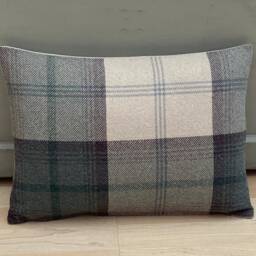 Handmade Tartan Bolster Pillow Set Balmoral Green Grey Feather Filled - thumbnail 2