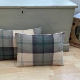 Handmade Tartan Bolster Pillow Set Balmoral Green Grey Feather Filled - thumbnail 3