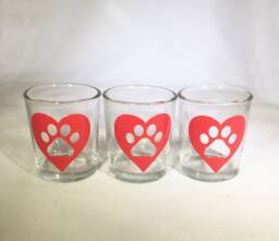 Valentine Votive Candle Holders Heart Paw Print Glass Set - thumbnail 1