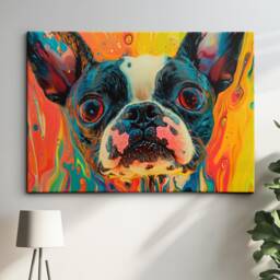 Vibrant Boston Terrier Paint Splash Painting Framed Poster Print & Canvas Wall Decor Art Bedroom Home Interior Dog Lover Gift Ideas