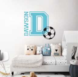 Personalized Soccer Name Vinyl Decal, Customized Sports Wall Art, Custom Boy Nursery Decor, Easy Diy Removable Children Bedroom Sticker - thumbnail 1