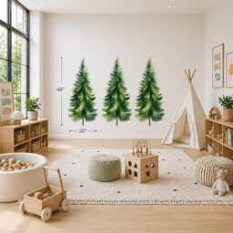 Watercolor Pine Tree Wall Decals, Removable Peel & Stick Woodland Nursery Decor, Renter Friendly Kids Room Art - thumbnail 2