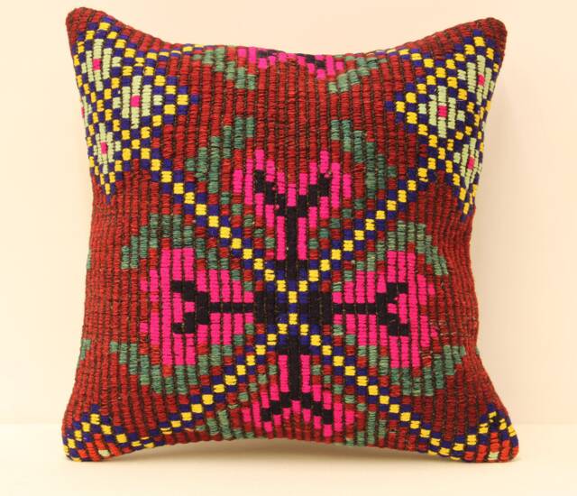 Kilim Lumbar Pillowcover 14x14 Turkish Textile Cushion Hand Made Decorative Home Design Throw Pillow Case Sofa Boho 4Obf-7 - image 1