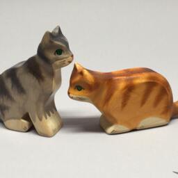 Toy Cat Wooden Grey Black Stripes Stalking Prowling Size 10, 5x5, 0x2, 2 cm - Bxhxs Approx. 30 Gr - thumbnail 4