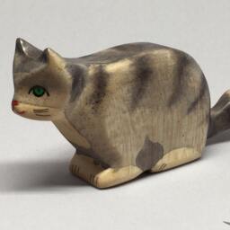 Toy Cat Wooden Grey Black Stripes Stalking Prowling Size 10, 5x5, 0x2, 2 cm - Bxhxs Approx. 30 Gr - thumbnail 3