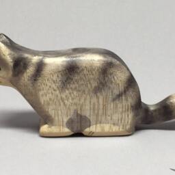 Toy Cat Wooden Grey Black Stripes Stalking Prowling Size 10, 5x5, 0x2, 2 cm - Bxhxs Approx. 30 Gr - thumbnail 2