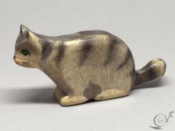 Toy Cat Wooden Grey Black Stripes Stalking Prowling Size 10, 5x5, 0x2, 2 cm - Bxhxs Approx. 30 Gr