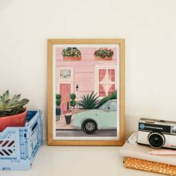London Art Print, Pink House Pastel Art, Poster, Travel - thumbnail 2