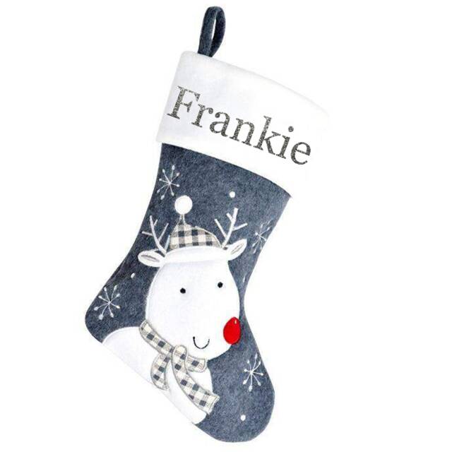 Personalised Luxury Stocking Sack Reindeer Deluxe Christmas Silver Glitter