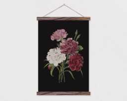 Wooden Poster Hanger-Dark Vintage Botanical Carnation Canvas Print With Wood Hanger-Adventurer - Flat Canvas-Gift For Her - thumbnail 1