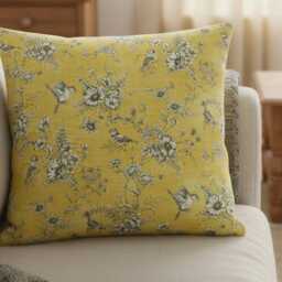 Iliv Finch Toile Yellow Buttercup Cushion Cover , Bird Floral Throw Pillow Handmade UK - thumbnail 3