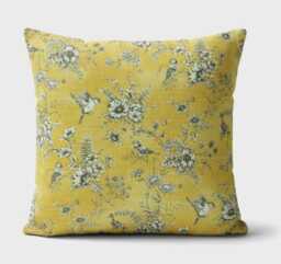 Iliv Finch Toile Yellow Buttercup Cushion Cover , Bird Floral Throw Pillow Handmade UK - thumbnail 1