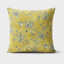 Iliv Finch Toile Yellow Buttercup Cushion Cover , Bird Floral Throw Pillow Handmade UK - thumbnail 2