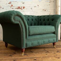 British Handmade 1.5str Emerald Green Herringbone Wool Chesterfield Snuggle Chair - Other Colours + - thumbnail 2