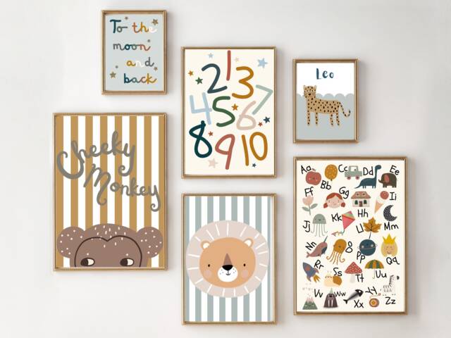 Set Of Gallery Wall Prints For A Playroom, Bedroom Or Nursery, Including Personalised Leopard Print - Prints Only - image 1