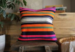 40cm - 16Inch Vintage Kilim Cushion Cover Handwoven - Fluro Vibrant Blue Pink Orange White