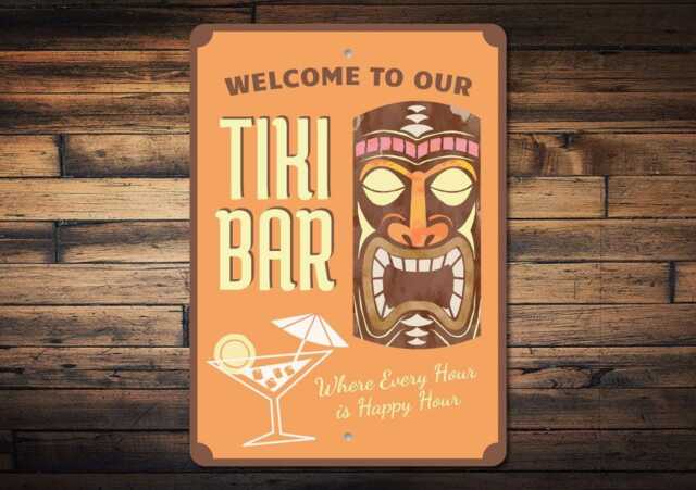 Welcome To Our Tiki Bar Metal Sign - Retro Decor Luau Party Wall Art Polynesian Tropical Patio Gift - image 1