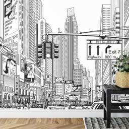 Cartoon City Street Wallpaper Mural, Black & White Comic, Kids Room Decor - thumbnail 3
