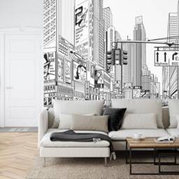 Cartoon City Street Wallpaper Mural, Black & White Comic, Kids Room Decor - thumbnail 2