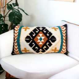 Boho Kilim Punch Needle Pillow Cover Hand Tufted Lumbar Cushion - 35x65 cm - thumbnail 3