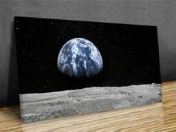 Earth Seen From Moon Panoramic View, Canvas Background Full Color, Panoramic, Home D??cor, Mounted Canvas Wall Art Print