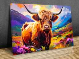 Abstract Highland Coo Painting - Gallery Wrapped Canvas Maximalist Cow Art Print Ready To Hang - thumbnail 1