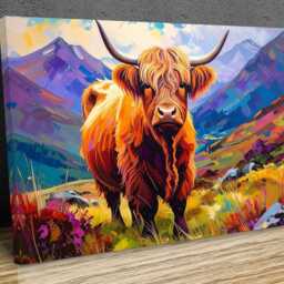 Abstract Highland Coo Painting - Gallery Wrapped Canvas Maximalist Cow Art Print Ready To Hang - thumbnail 3