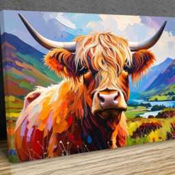 Abstract Highland Coo Painting - Gallery Wrapped Canvas Maximalist Cow Art Print Ready To Hang - thumbnail 2