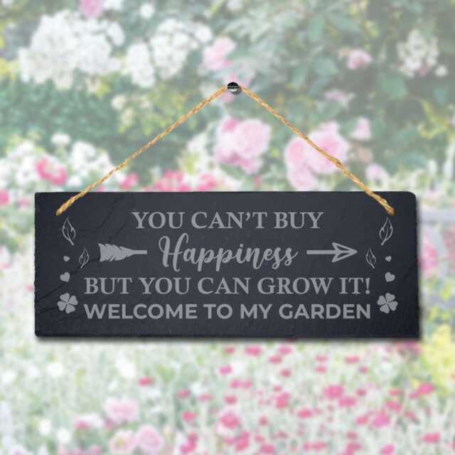 Happiness Hanging Slate Sign Laser Engraved Plaque Garden Wall Art Home Gift - image 1