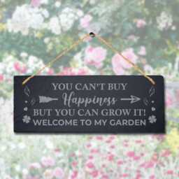Happiness Hanging Slate Sign Laser Engraved Plaque Garden Wall Art Home Gift - thumbnail 1