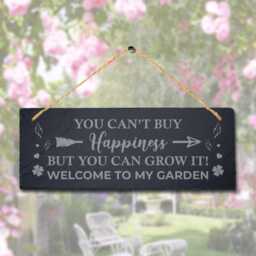 Happiness Hanging Slate Sign Laser Engraved Plaque Garden Wall Art Home Gift - thumbnail 2