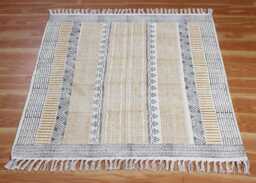 Handmade Block Printed Cotton Dhurrie Rug, Boho Kilim Style - 3x3 Ft - thumbnail 1