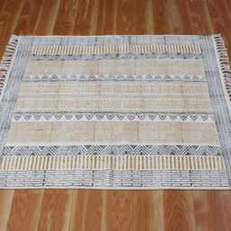 Handmade Block Printed Cotton Dhurrie Rug, Boho Kilim Style - 3x3 Ft - thumbnail 2