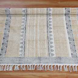 Handmade Block Printed Cotton Dhurrie Rug, Boho Kilim Style - 3x3 Ft - thumbnail 3