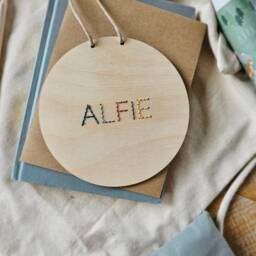 Personalised Wooden Name Sign - Embroidered Nursery Wall Decor - thumbnail 3