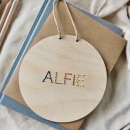 Personalised Wooden Name Sign - Embroidered Nursery Wall Decor - thumbnail 2