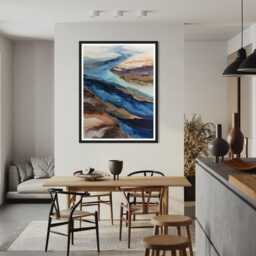 Ocean Landscape Art Print Abstract Coastal Painting Watercolour Alcohol Ink Style Blue & Gold Contemporary Decor Seascape Artwork Gift - thumbnail 3
