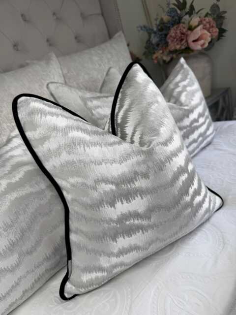 Silver Cushion Cover Black Velvet Piping Torrent Textured Ashley Wilde Luxury Piped Pillow Case Living Room Or Bedroom Decor - image 1