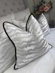 Silver Cushion Cover Black Velvet Piping Torrent Textured Ashley Wilde Luxury Piped Pillow Case Living Room Or Bedroom Decor
