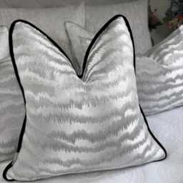 Silver Cushion Cover Black Velvet Piping Torrent Textured Ashley Wilde Luxury Piped Pillow Case Living Room Or Bedroom Decor - thumbnail 4