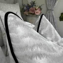 Silver Cushion Cover Black Velvet Piping Torrent Textured Ashley Wilde Luxury Piped Pillow Case Living Room Or Bedroom Decor - thumbnail 3