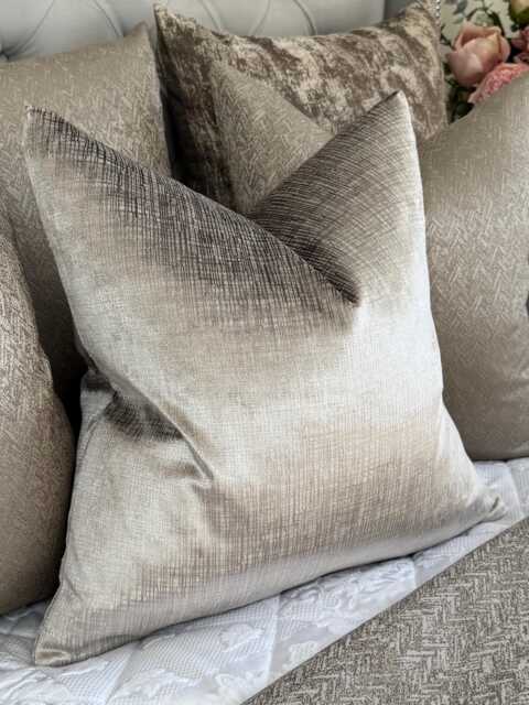 Luxury Taupe Cushion Cover, Velvet Throw Pillow Cover For Sofa Or Bed, Designer Osamu Harlequin Fabric - Double Sided - image 1