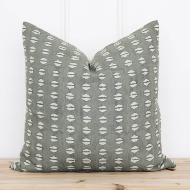 Olive Green Hand Block Pillow Cover - Indian Geometric Printed 20 X 16 26 -- Mo - image 1