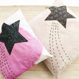 Hand Dyed Shooting Star Pillow Cover Set Applique Embroidery Cushions - thumbnail 2