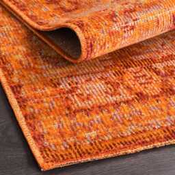 Orange Vintage Style Area Rug, Faded Oriental Pattern, Distressed Look Boho Carpet For Living Room & Bedroom - thumbnail 4
