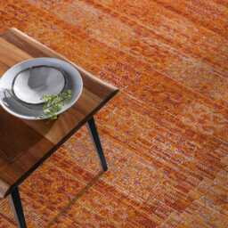 Orange Vintage Style Area Rug, Faded Oriental Pattern, Distressed Look Boho Carpet For Living Room & Bedroom - thumbnail 3