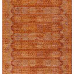 Orange Vintage Style Area Rug, Faded Oriental Pattern, Distressed Look Boho Carpet For Living Room & Bedroom - thumbnail 2