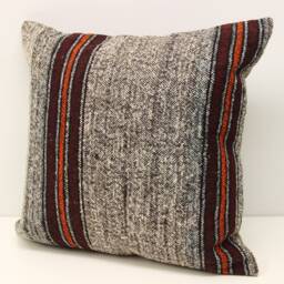 Handmade Turkish Kilim Pillow Cover, Wool & Cotton, 20x20 - thumbnail 3