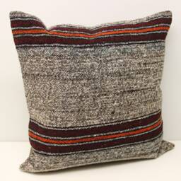 Handmade Turkish Kilim Pillow Cover, Wool & Cotton, 20x20 - thumbnail 1
